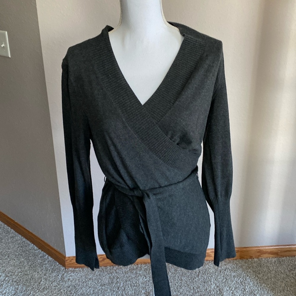 Etcetera gray faux wrap sweater